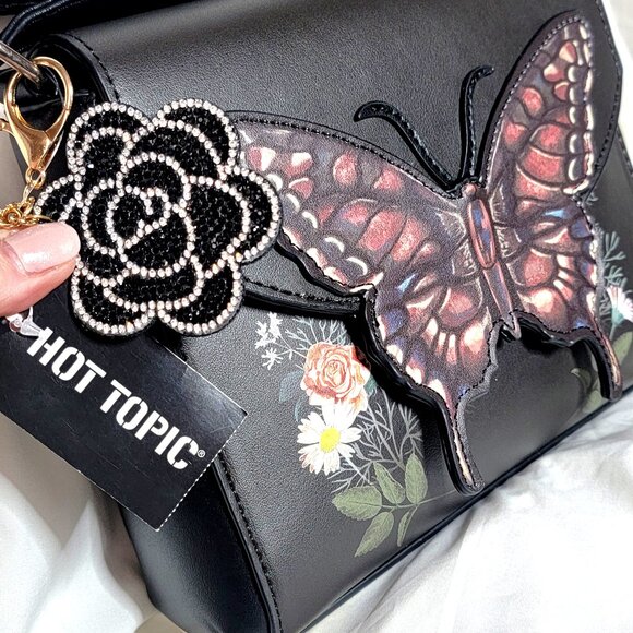 Hot Topic Dark Butterfly Floral Crossbody Bag – NWT - Picture 3 of 4